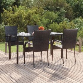 Patio Dining Set Black Poly Rattan