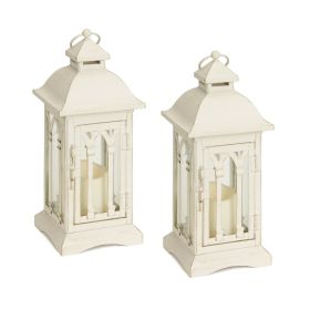 Lantern w/3"x3" LED Candle (Set of 2) 12.25"H Iron/Glass/Plastic - 2 AA Batteries Not Incld.