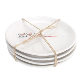 Three French Hens Plate (Set of 4) 6.5"D Stoneware