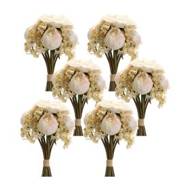 Peony and Hydrangea Bouquet (Set of 6) 16.75"H
