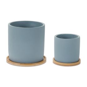 Container w/Plate (Set of 2) 4.5"D x 4.25"H, 6.5"D x 6"H Cement