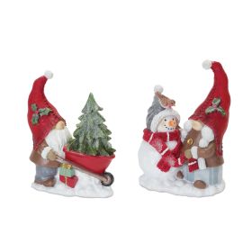 Gnome w/Wheelbarrow and Gnome w/Snowman (Set of 2) 7"H, 8"H