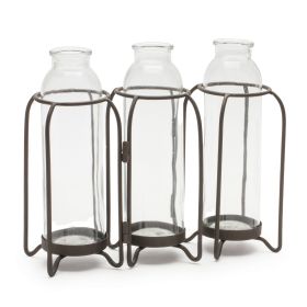 Triple Bottle Vase w/Holder 9.25"L x 8.25"H