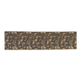 Grey and Gold Leaf Print Wired Ribbon 4" x 5yds