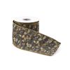 Grey and Gold Leaf Print Wired Ribbon 4" x 5yds