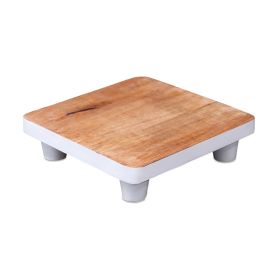 Natural Wood Pedestal Tray (Set of 2)