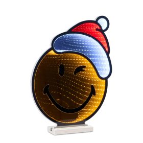 SmileyWorld(R) Face w/Santa Hat Ekkolight 16"H Acrylic UL Plug
