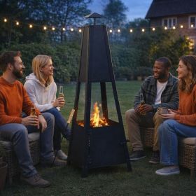 Fire Pit Black 13.8"x13.8"x39" Steel