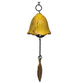 Japanese Cast Iron Wind Chimes Hangings Antique Metal Tulip Leaves Yellow