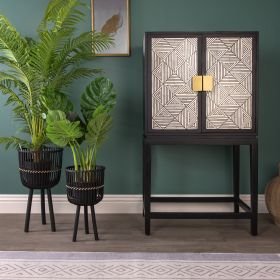 S/2 BAMBOO FOOTED PLANTERS 10/12", BLACK - as Pic