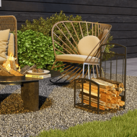 HOMCOM Firewood Rack With Fireplace Tools, Indoor Outdoor Firewood Holder For Fireplace, Wood Stove, Hearth Or Fire Pit