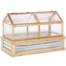 Outsunny Raised Garden Bed with Polycarbonate Greenhouse, Wooden Garden Cold Frame