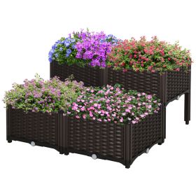 Outsunny 4 Piece Raised Garden Bed with Legs, Self-Watering Planter Box Raised Bed to Grow Flowers, Herbs & Vegetables, Brown - as Pic