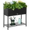Outsunny Raised Garden Bed, Elevated Planter Box with Rattan Wicker Look, Tool Storage Shelf