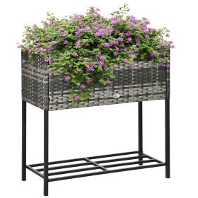 Outsunny Raised Garden Bed, Elevated Planter Box with Rattan Wicker Look, Tool Storage Shelf, Portable Design