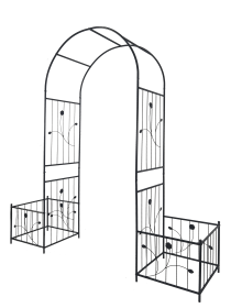 Metal Garden Arch with two plant stands 79.5'' Wide x 86.6'' High Climbing Plants Support Rose Arch Outdoor Black