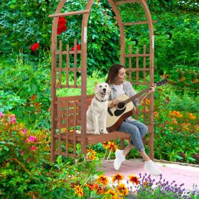 6.8FT Wooden Arch with Bench for 2 People, Dark Brown