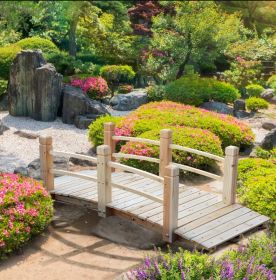 5 ft Wooden Garden Bridge Arc Stained Finish Footbridge with Railings for your Backyard