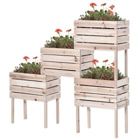 Outsunny 4PCS Raised Garden Bed, Wooden Elevated Planter Box Kit with Bed Liner, DIY Shape, for Flowers Vegetables - as Pic