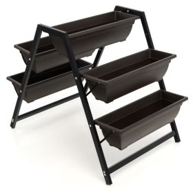 3-Tier Vertical Raised Garden Bed with 5 Plant Boxes - Black & Brown