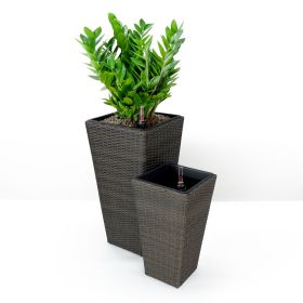 2-Pack Self-watering Planter - Hand Woven Wicker - Square - Expresso - as Pic