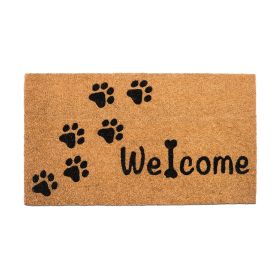 Coir Doormat Front Door Mat with Non Slip PVC Backing  with Paws Prints