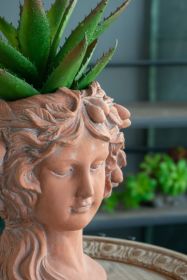 8x9x11.5" Brown Head Bust Planter, Greek Style Cement Head Planter