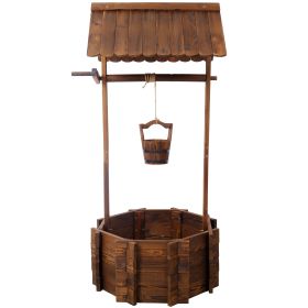 Rustic Wooden Wishing Well Planter Outdoor Home Décor for Patio, Garden, Yard w/Hanging Bucket - as Pic