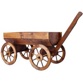 Wood Wagon Flower Planter Pot Stand W/Wheels Home Garden Outdoor Decor - as Pic