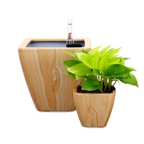 2-Pack Smart Self-watering Planter Pot for Indoor and Outdoor - Light Wood - Square Cone - as Pic