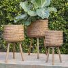 S/3 BAMBOO PLANTERS 11/13/15" BROWN
