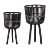 S/2 BAMBOO FOOTED PLANTERS 10/12", BLACK - as Pic