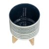 CERAMIC 10" PLANTER ON STANDW/ DOTS, BLUE