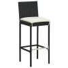 5 Piece Patio Bar Set Black Solid Wood Acacia and Poly Rattan