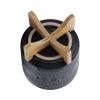 CERAMIC 8" AZTEC PLANTER ON WOODEN STAND, BLACK