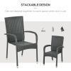 Outsunny Stackable PE Rattan Outdoor Dining Chairs with Cushions, Set of 2 Patio Wicker Dining Chairs with Armrests and Backrest for Patio, Deck