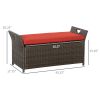 Outsunny 27 Gallon Patio Wicker Storage Bench, Outdoor PE Rattan Patio Furniture