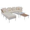 TREXM 8-Piece Patio Sectional Sofa Set with Tempered Glass Coffee Table and Wooden Coffee Table for Outdoor Oasis, Garden