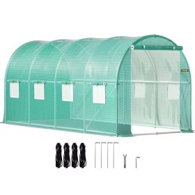 VEVOR Walk-in Tunnel Greenhouse, 14.8x6.6x6.6 ft Portable Plant Hot House w/ Galvanized Steel Hoops, 1 Top Beam, Diagonal Poles, Zippered Door & 8 Rol