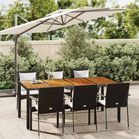 7 Piece Patio Dining Set with Cushions Black Poly Rattan