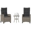 3 Piece Bistro Set with Cushions Gray Poly Rattan
