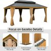 12'x18' Hardtop Gazebo, Wooden Coated Aluminum Frame Canopy with Galvanized Steel Double Roof