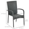 Outsunny Stackable PE Rattan Outdoor Dining Chairs with Cushions, Set of 2 Patio Wicker Dining Chairs with Armrests and Backrest for Patio, Deck