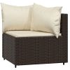 4 Piece Patio Lounge Set with Cushions Brown Poly Rattan