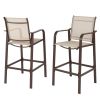 2pcs Wrought Iron Brown Frame Beige Cloth Surface Garden Bar Chair RT