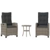 3 Piece Bistro Set with Cushions Gray Poly Rattan