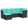 6 Piece Patio Sofa Set with Cushions Black Poly Rattan