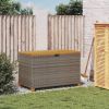 Patio Storage Box Gray 43.3"x21.7"x24.8" Poly Rattan Acacia Wood