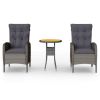 3 Piece Patio Bistro Set Poly Rattan Gray