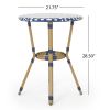 Outdoor Aluminum 3 Piece French Bistro Set, Navy Blue, White, with Bamboo Finish